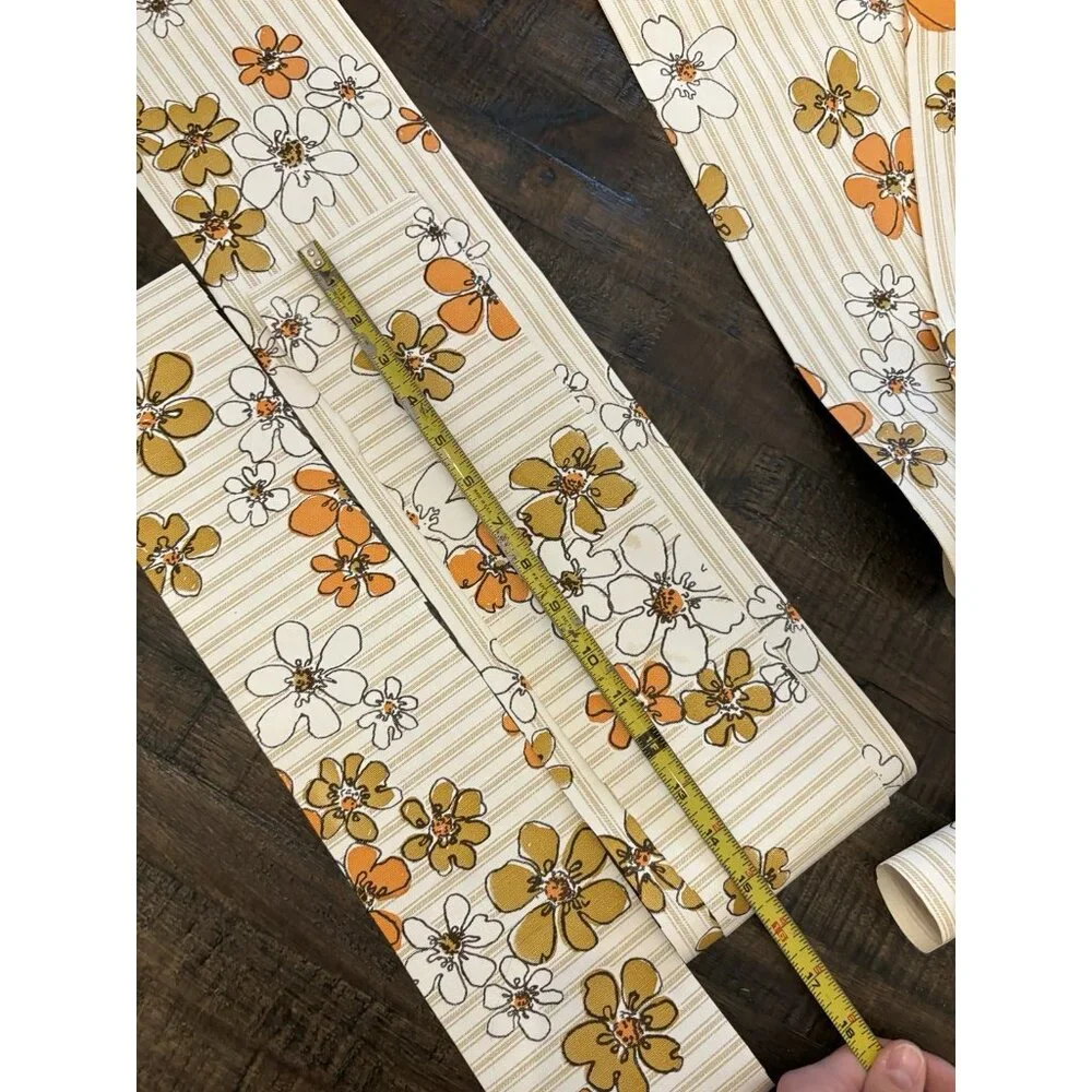 Vintage Floral Striped Wallpaper 1960s 1970s Not Full Roll- See Details